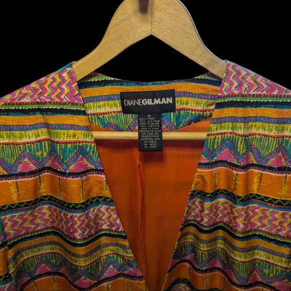 90s silk blazer Women's 16 Multicolored Pattern - Picture 2 of 5